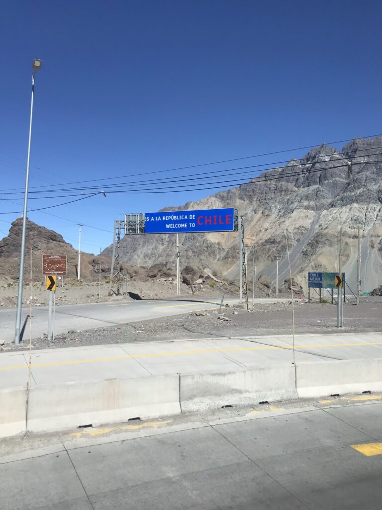 A Welcome to Chile sign at the Chilean border