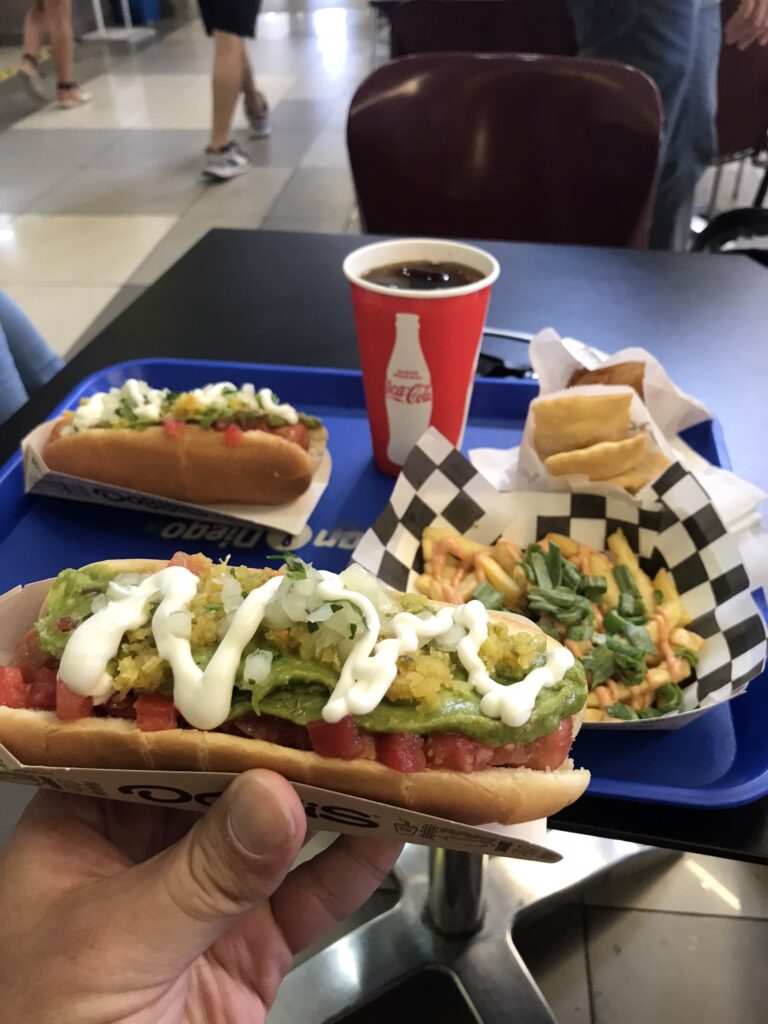 A Chilean completos style hot dog in Valparaiso