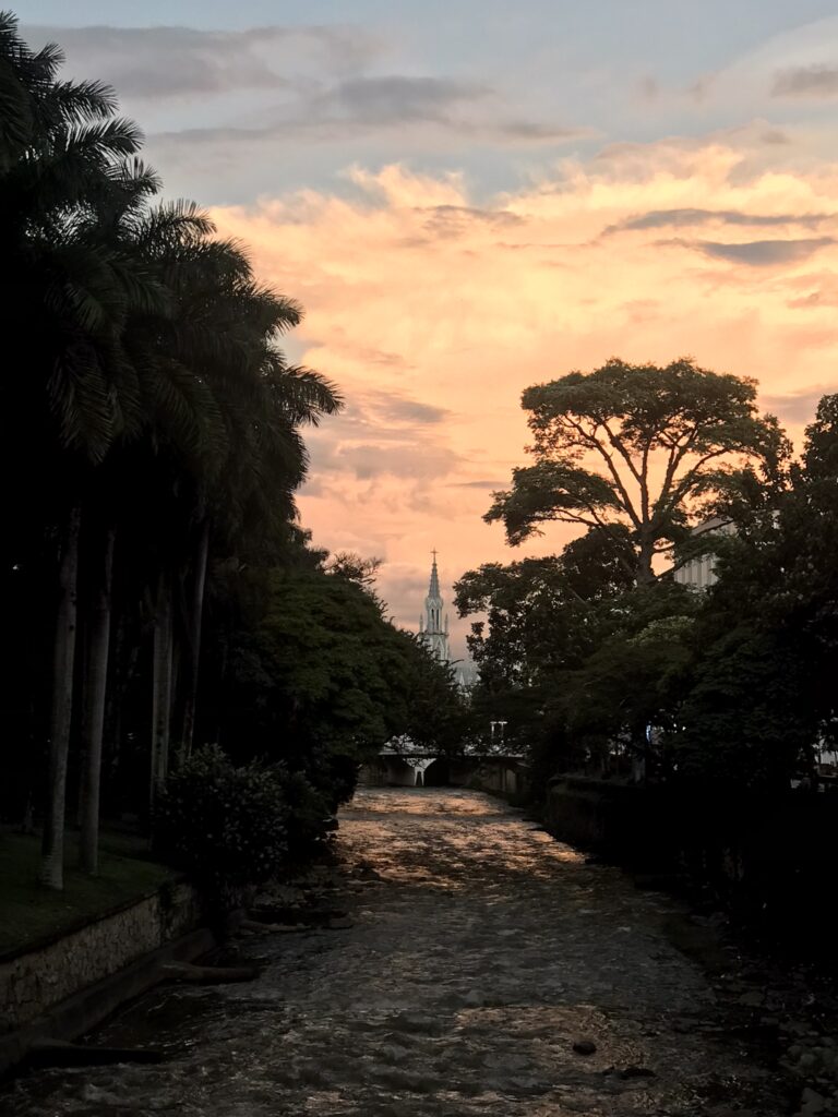 A sunset over the river in Cali