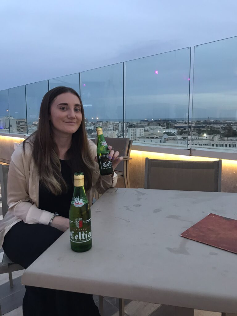 Drinking a beer on the roof of the Radisson Hotel in Sfax