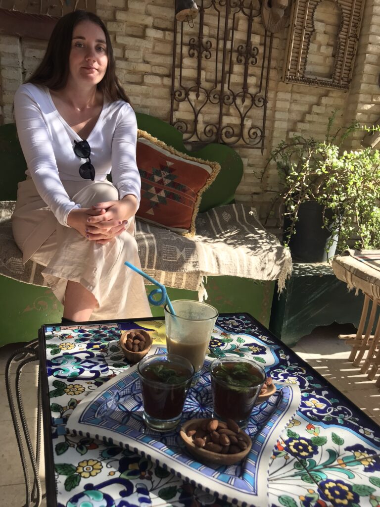 Drinking tea and date milk in Tozeur