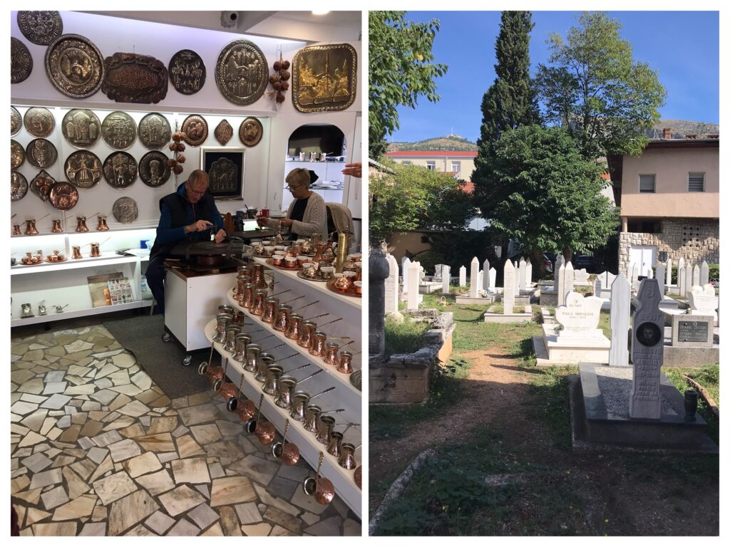 A craft shop and graveyard in Mostar