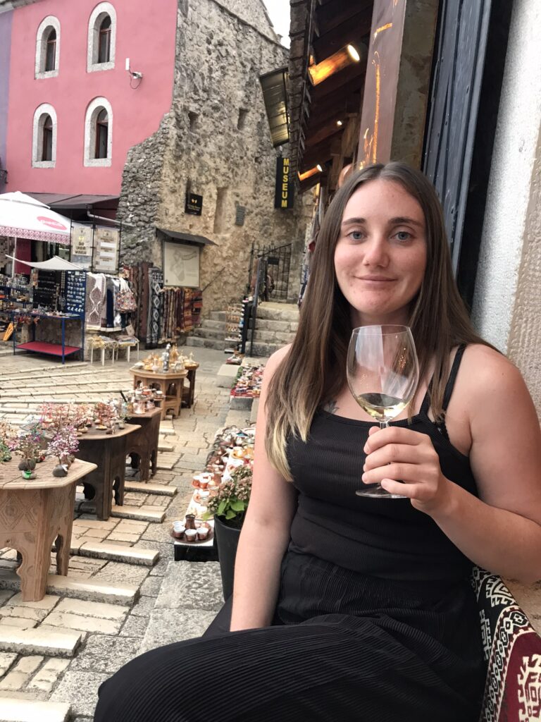 Drinking wine in Mostar