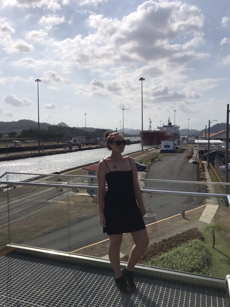 A cargo ship at the Panama Canal