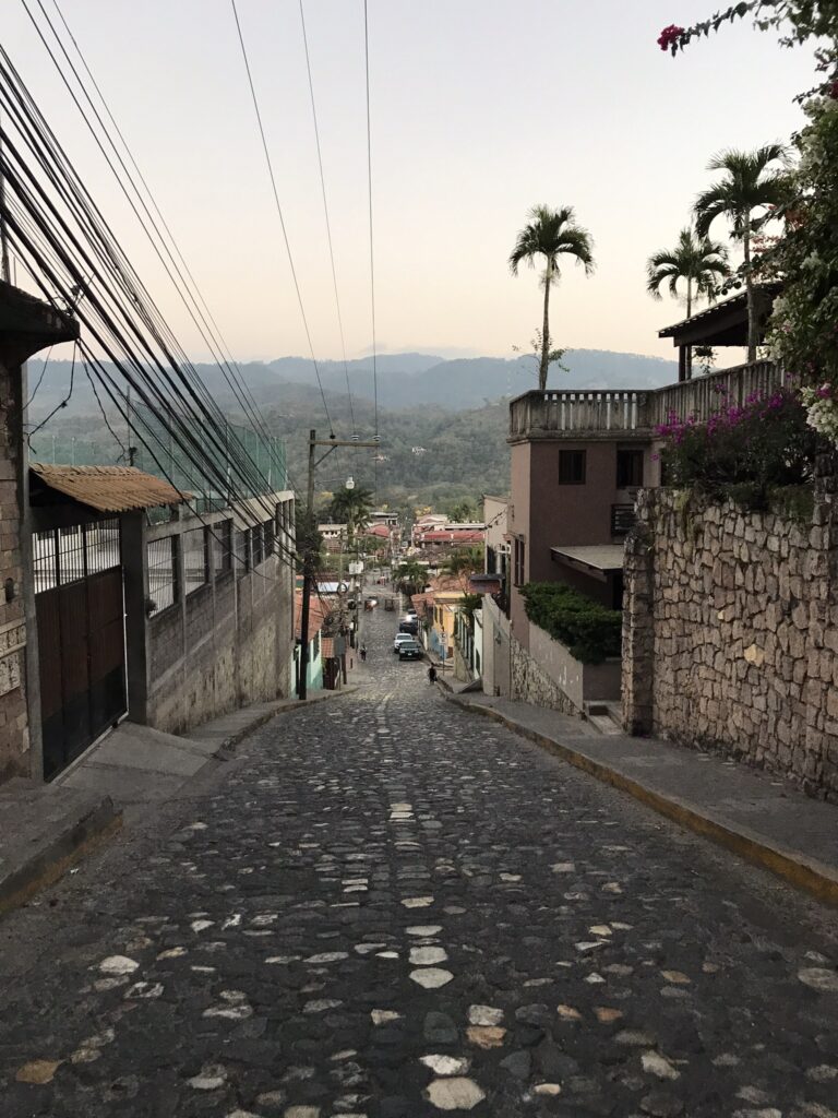 A cobbled street in Copan Ruinas