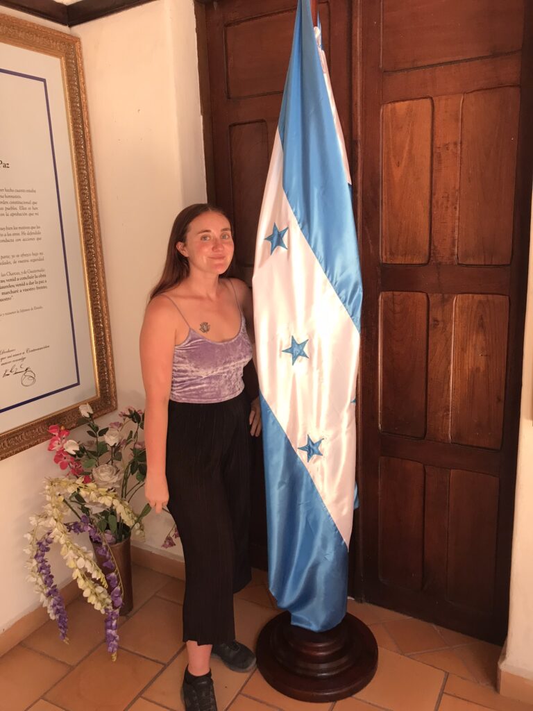 The Honduran flag in the old Presidential Palace in Tegucigalpa