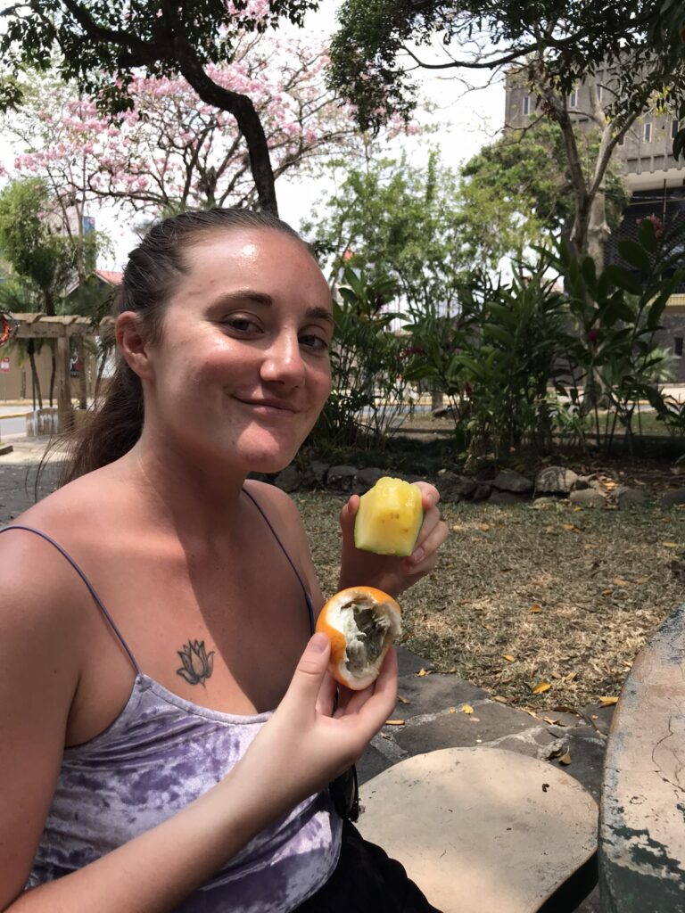 Eating fruit in the park in San Jose