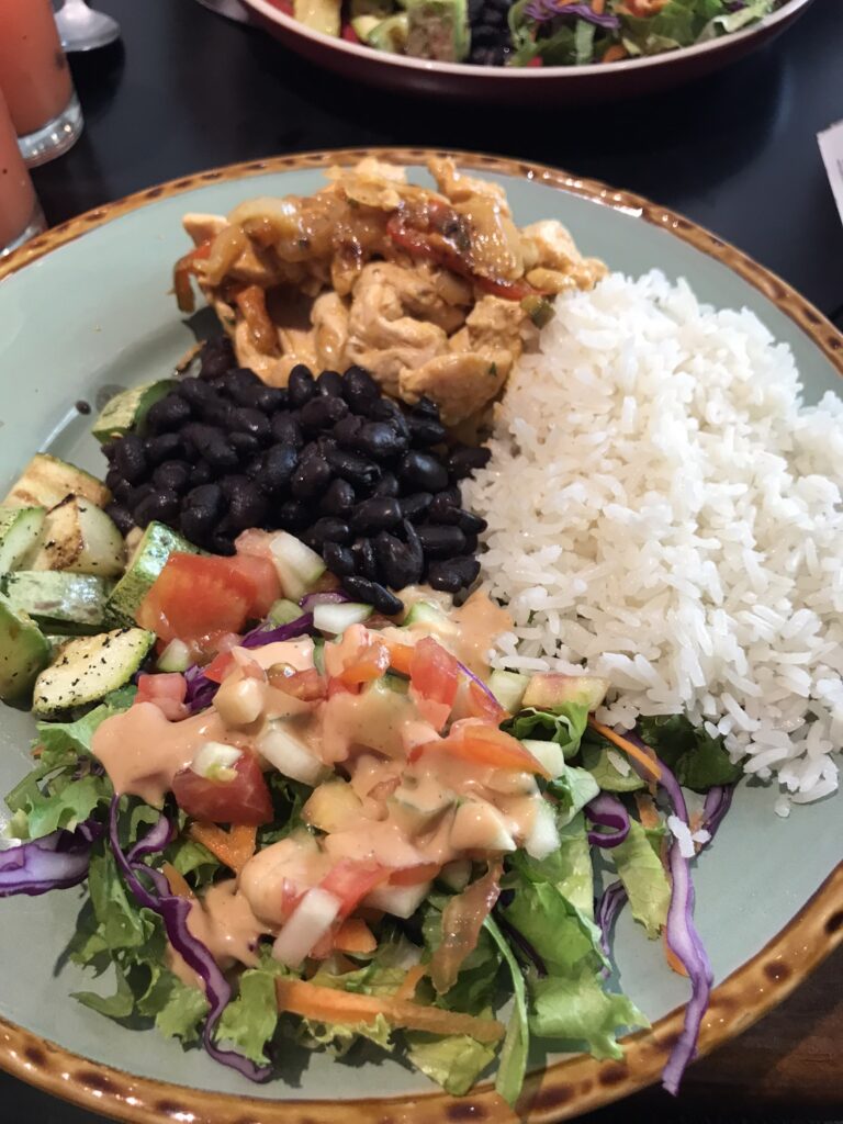 A typical Costa Rican casado meal