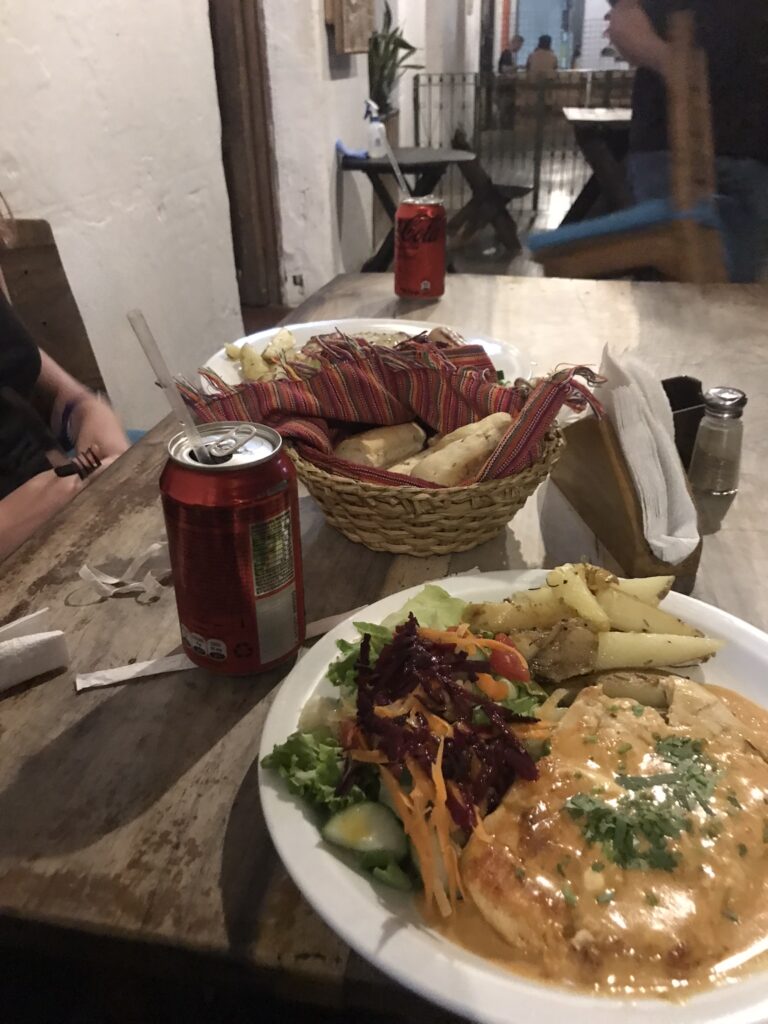 Food at the restaurant in Suchitoto