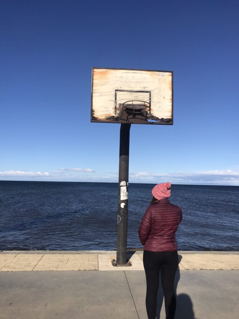 A basketball net on the Costanera in Punta Arenas, Patagonia