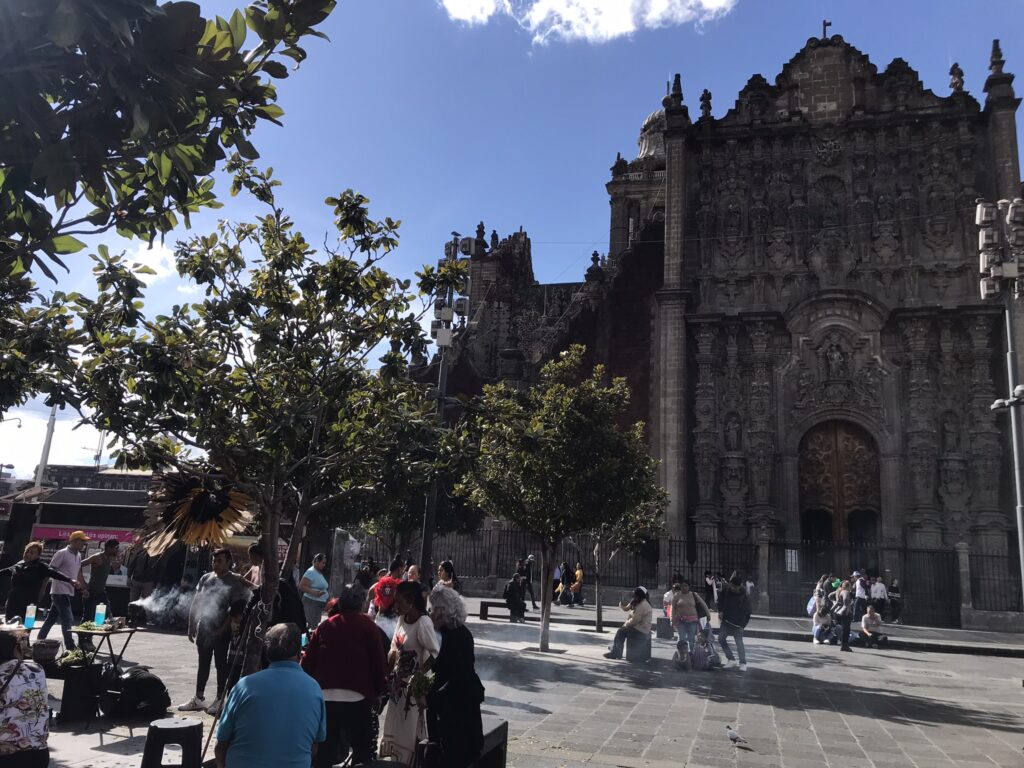 People performing rituals near the Zocalo in Mexico City