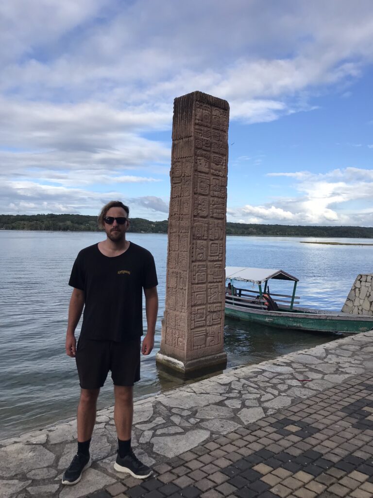 A Mayan monolith in Santa Elena near Flores in Guatemala