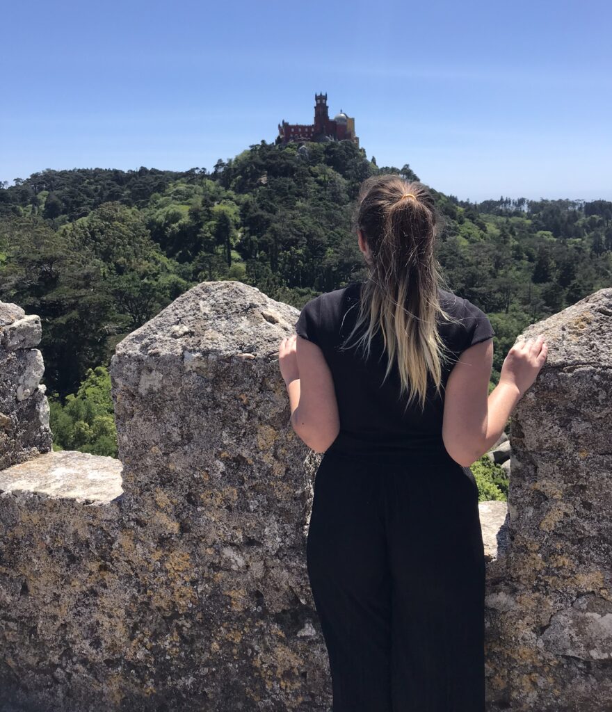 Pena palace viewed from the Moorish Castle in Portugal