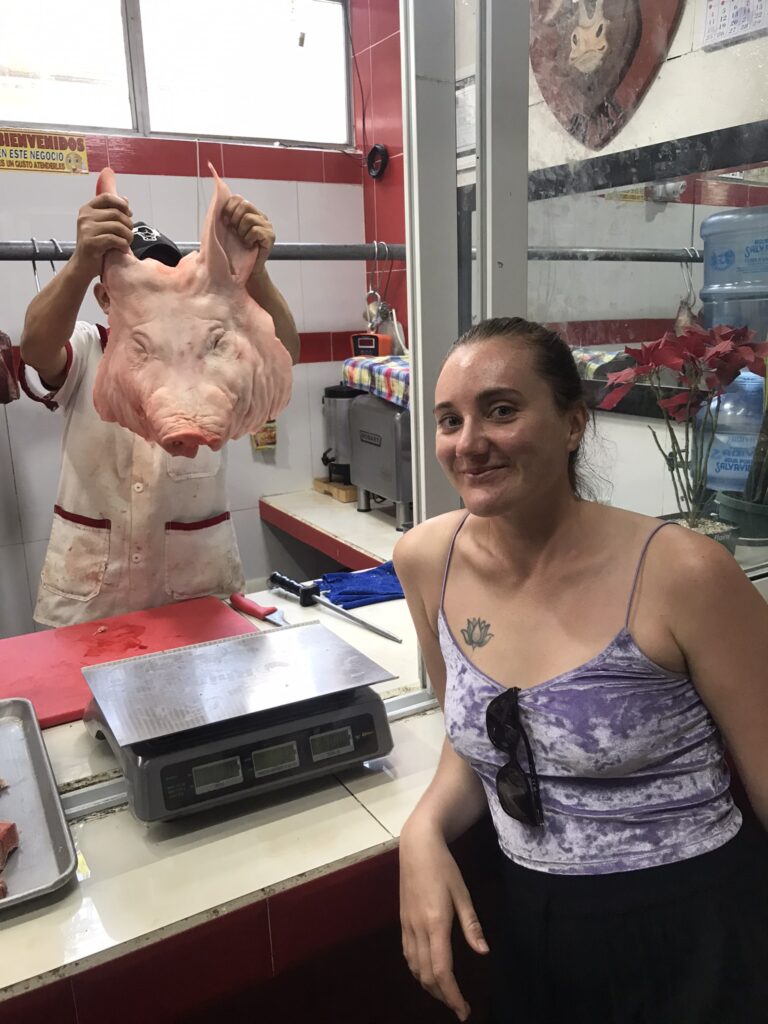 A pig head at the market in Quetzaltenango