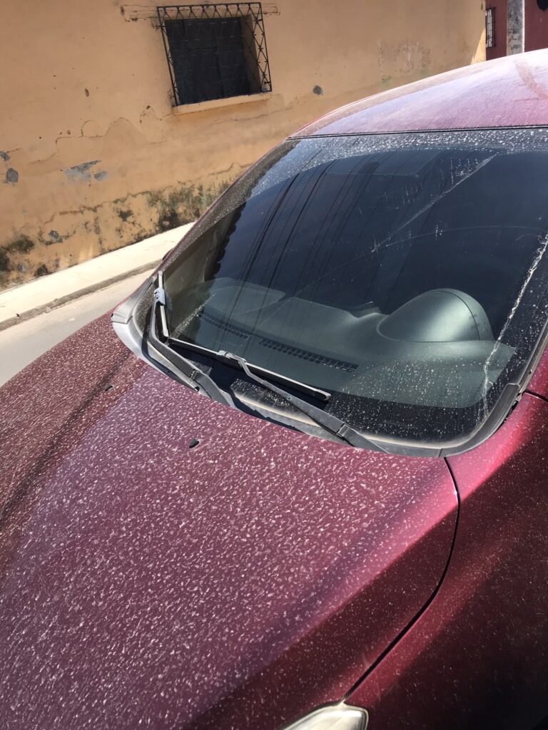 Ash covering a car in Quetzaltenango