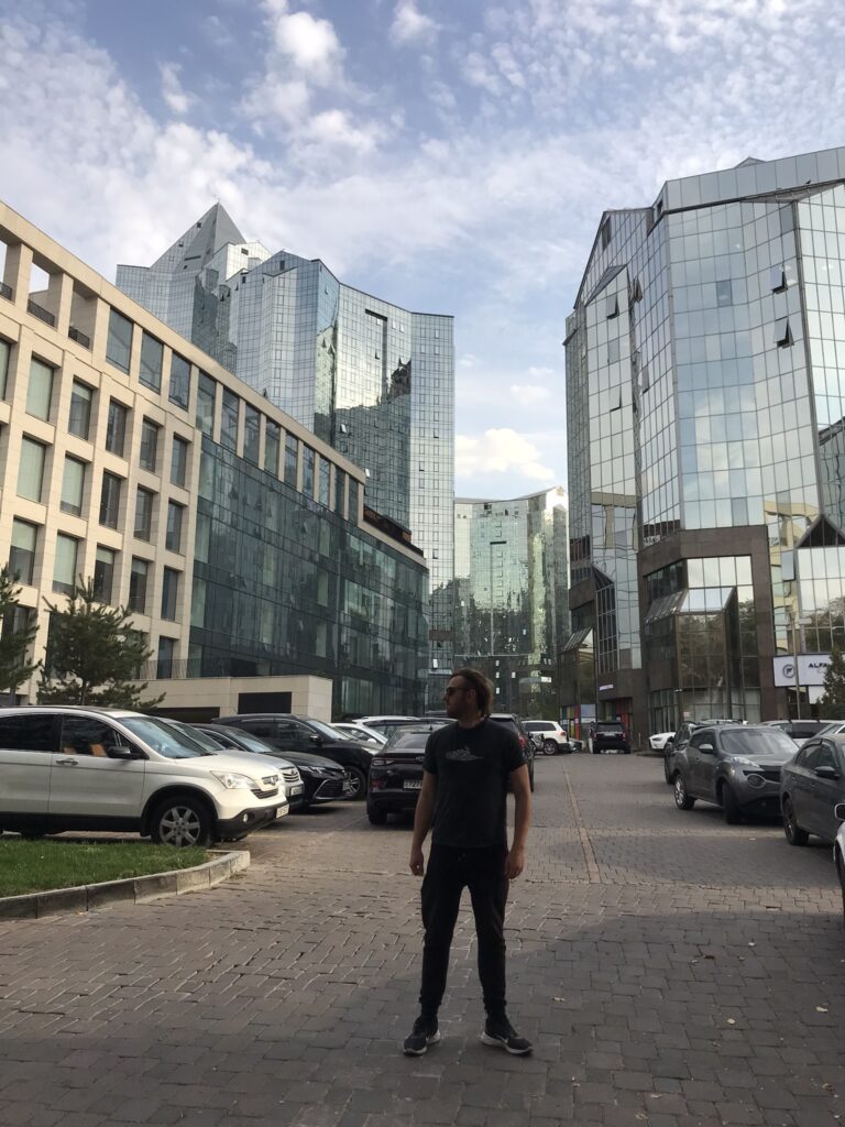 Large glass buildings in Almaty