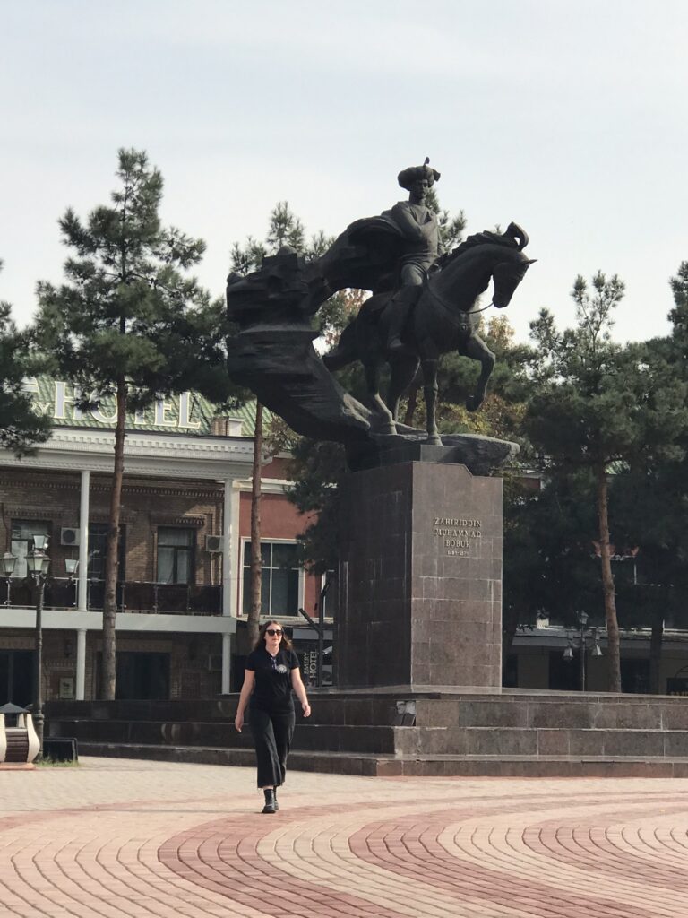 A statue of Bobur in Andijan in the Fergana Valley