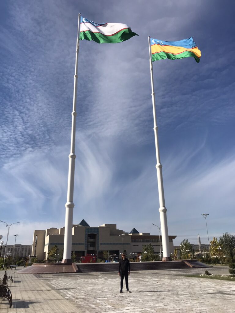 A flag of Uzbekistan and Karakalpakstan in Nukus