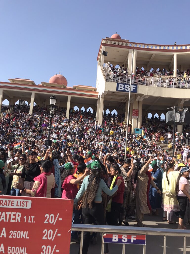 A dancing crowd of Indian patriots at the Wagah Border Ceremony