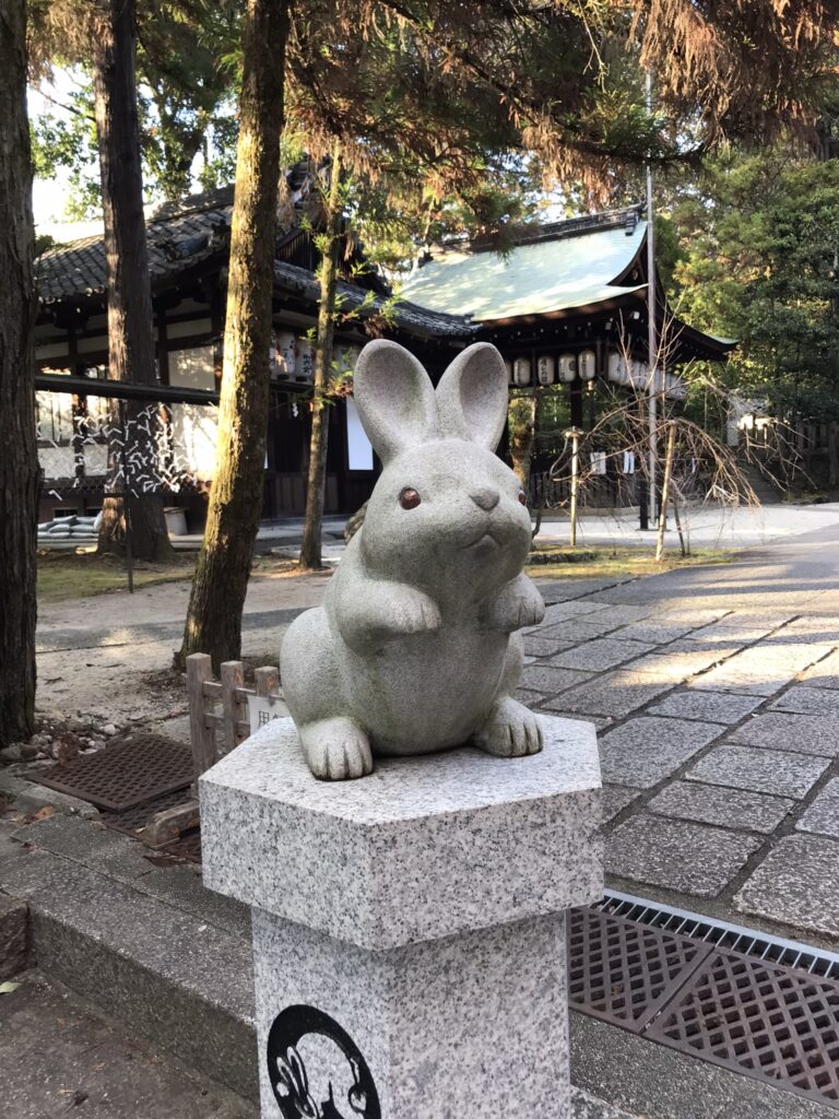 A rabbit statue at Okazaki Shrine in Kyoto