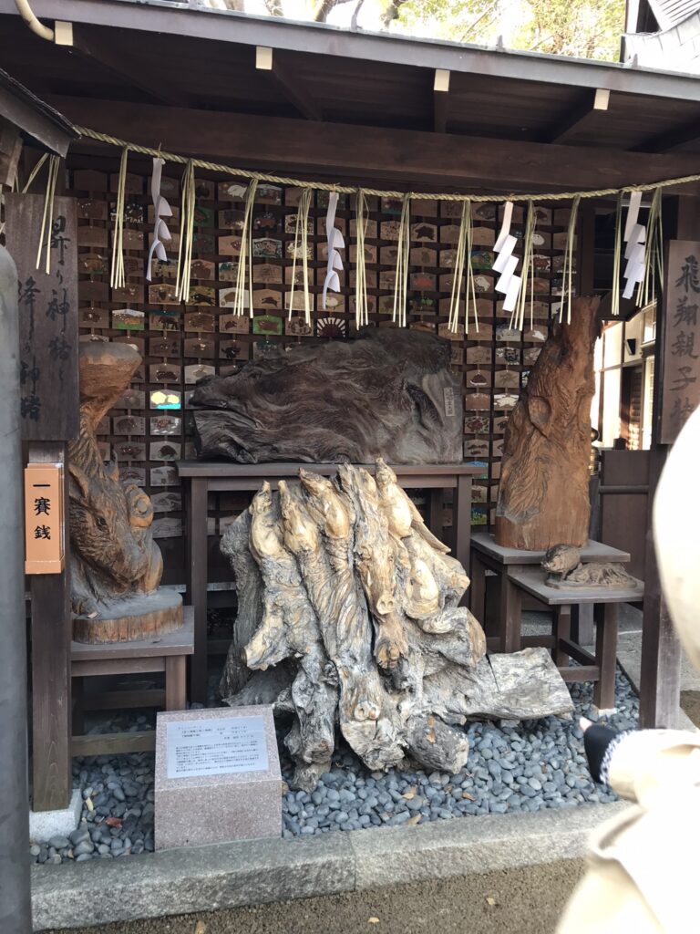 Wild boar sculptures at Go'o Shrine in Kyoto