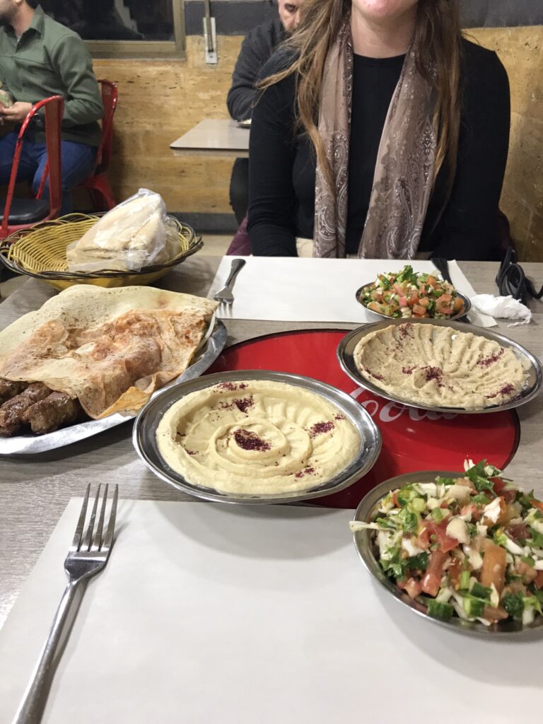 Humus and kebab at a restaurant in Wadi Musa