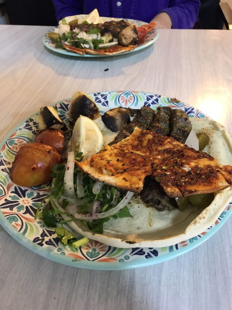 A meat kebab meal in Irbid