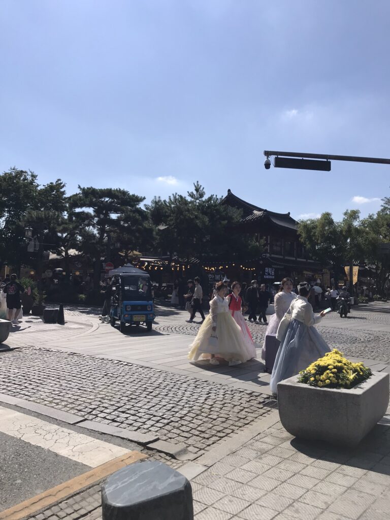 Tourists at the hanok village in Jeonju